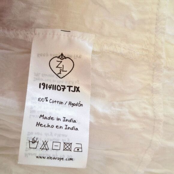 Z&L Europe Boho Tiered Babydoll Dress Oversized S White Cotton Balloon Sleeves - Picture 6 of 16